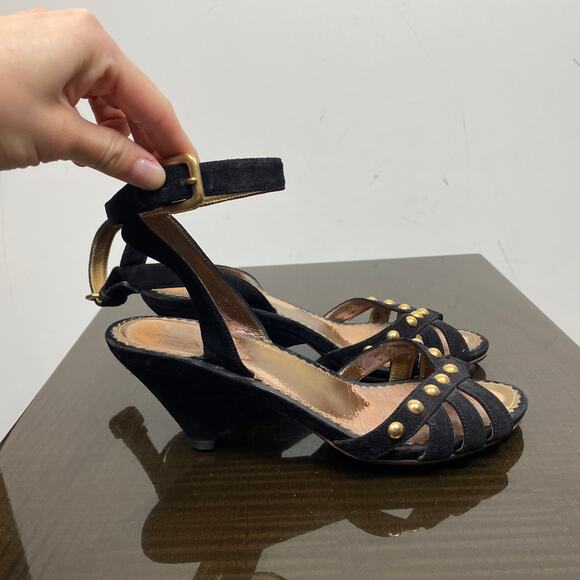 Rare Prada Studded Ankle Strap Heeled Sandals Women's 39 US 9 - Picture 3 of 10